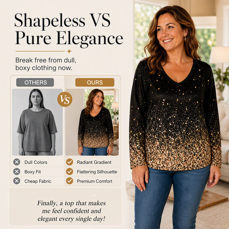 Women's V-Neck Gradient Print Long Sleeve Shirt