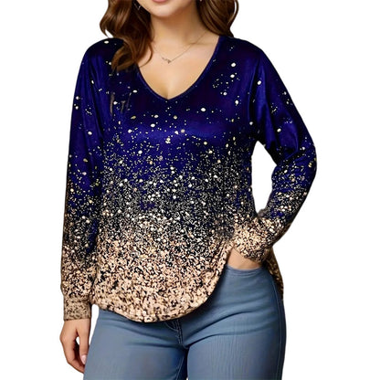 Women's V-Neck Gradient Print Long Sleeve Shirt