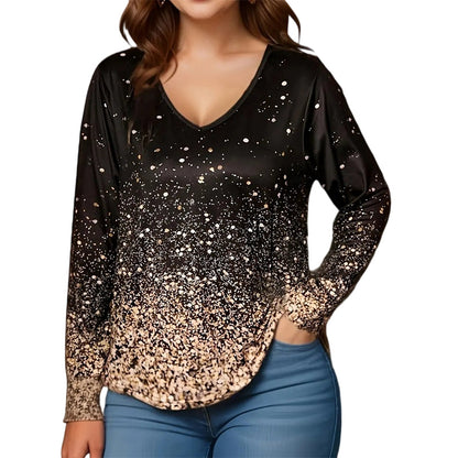 Women's V-Neck Gradient Print Long Sleeve Shirt