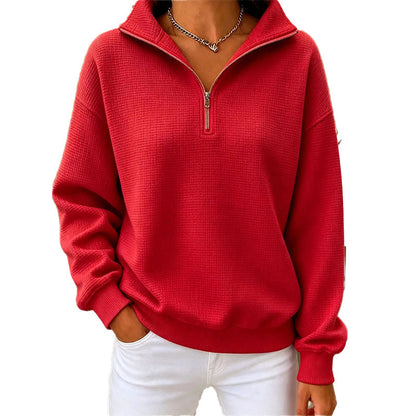 ✨👚Camisola feminina acolchoada com padrão quadriculado e fecho de correr parcial