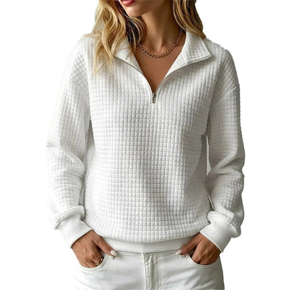 ✨👚Camisola feminina acolchoada com padrão quadriculado e fecho de correr parcial