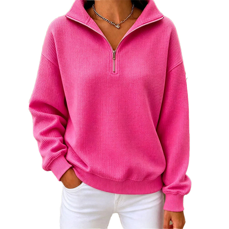✨👚Camisola feminina acolchoada com padrão quadriculado e fecho de correr parcial