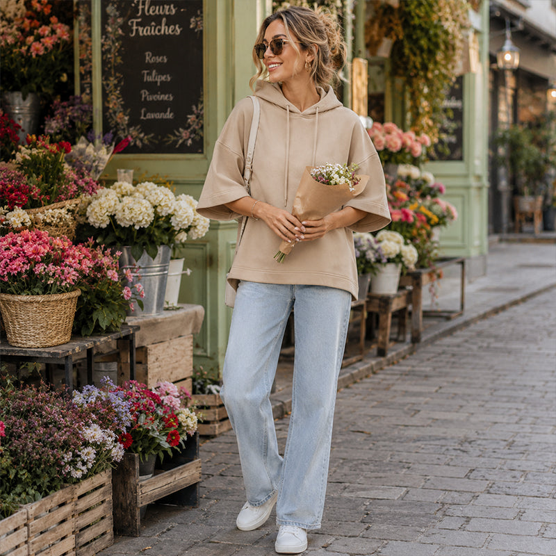 Women's Loose Fit Wide Sleeve Hoodie Casual Sweatshirt