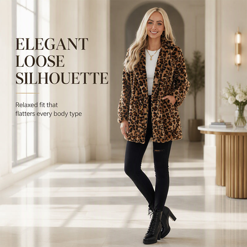 ✨👚Casaco elegante de pele sintética com padrão de leopardo para mulher