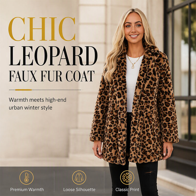 ✨👚Casaco elegante de pele sintética com padrão de leopardo para mulher