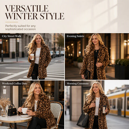 ✨👚Casaco elegante de pele sintética com padrão de leopardo para mulher