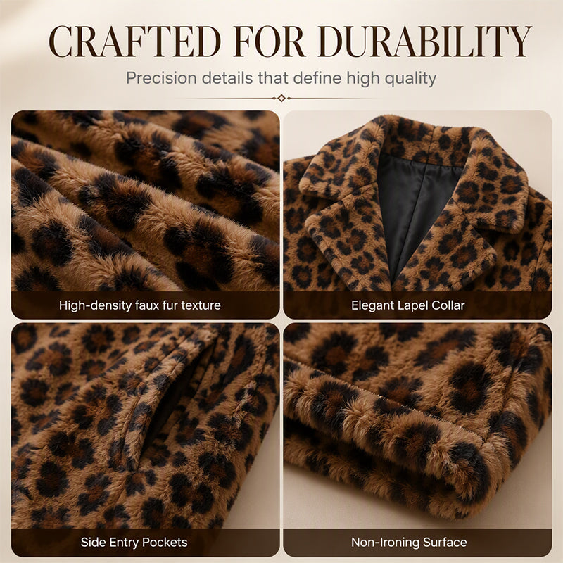 ✨👚Casaco elegante de pele sintética com padrão de leopardo para mulher
