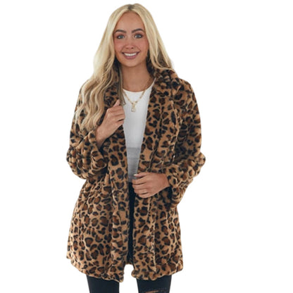 ✨👚Casaco elegante de pele sintética com padrão de leopardo para mulher