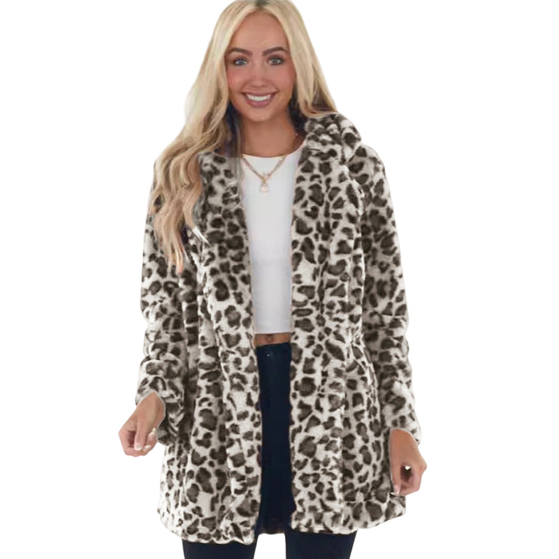 ✨👚Casaco elegante de pele sintética com padrão de leopardo para mulher