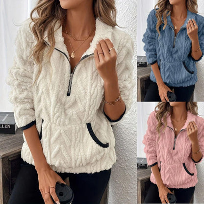Camisola felpuda com meio fecho 🍂 | Suave como uma nuvem + bolsos espaçosos – Confortável para o dia-a-dia e para relaxar