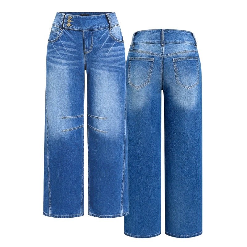 ✨🛍️Calças de ganga elásticas de perna larga para mulher