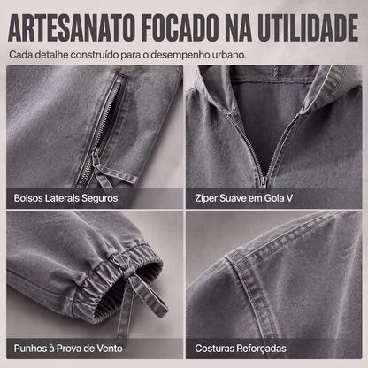 Blusa com capuz masculina vintage lavada com meio zíper