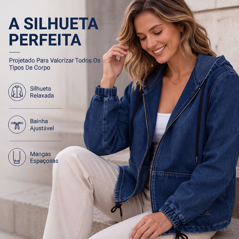 ✨Jaqueta casual feminina com capuz e zíper
