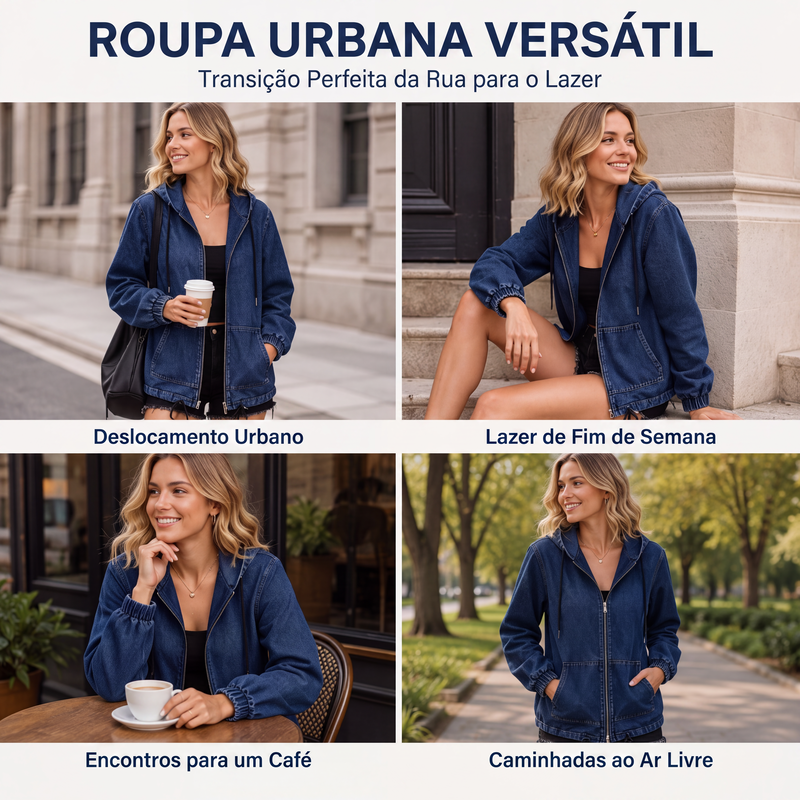 ✨Jaqueta casual feminina com capuz e zíper