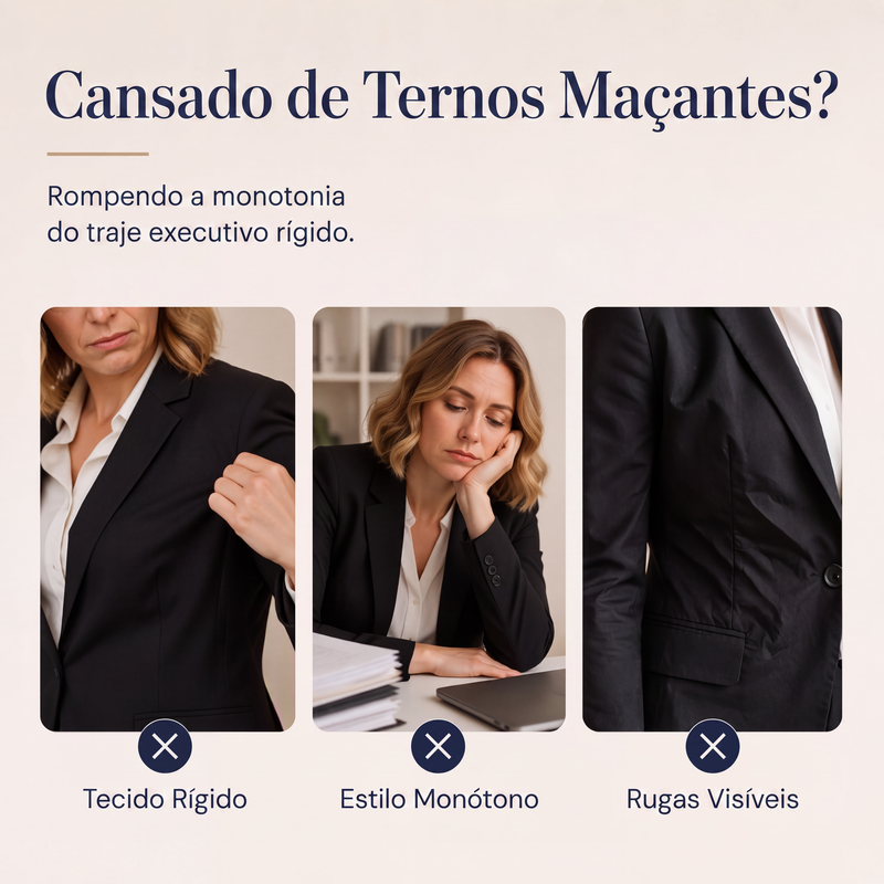 Conjunto feminino de 3 peças: blazer, blusa e calça