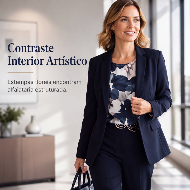 Conjunto feminino de 3 peças: blazer, blusa e calça
