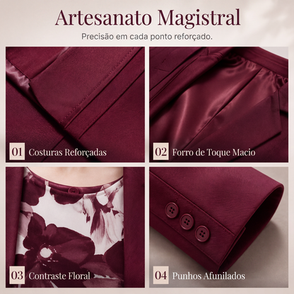 Conjunto feminino de 3 peças: blazer, blusa e calça