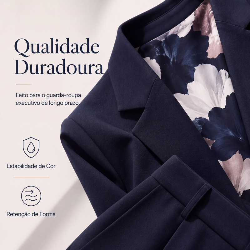 Conjunto feminino de 3 peças: blazer, blusa e calça