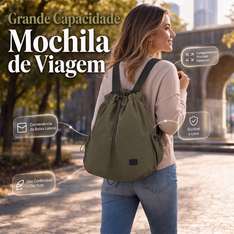 Mochila Tote com Cordão de Grande Capacidade para Mulher