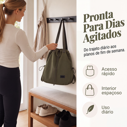 Mochila Tote com Cordão de Grande Capacidade para Mulher