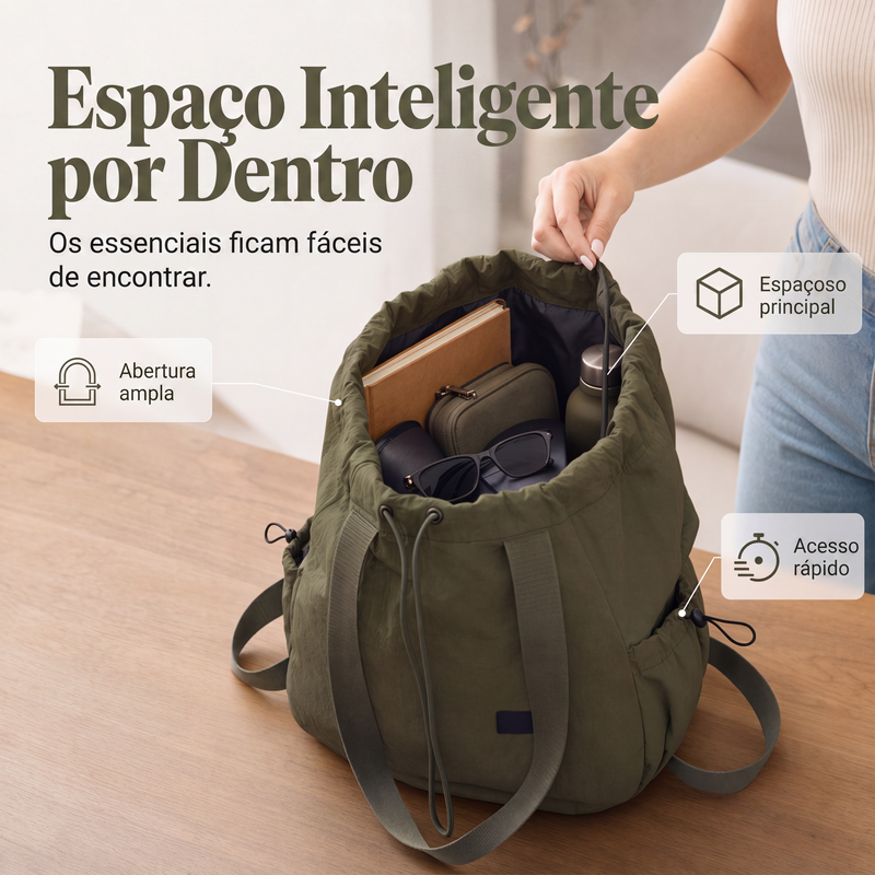 Mochila Tote com Cordão de Grande Capacidade para Mulher