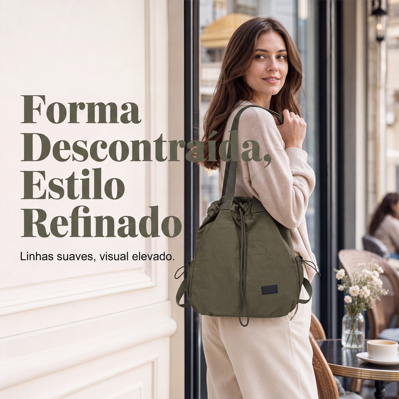 Mochila Tote com Cordão de Grande Capacidade para Mulher