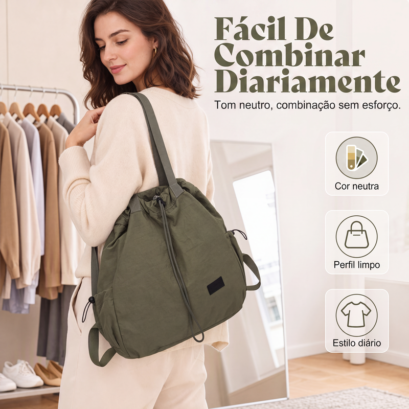 Mochila Tote com Cordão de Grande Capacidade para Mulher