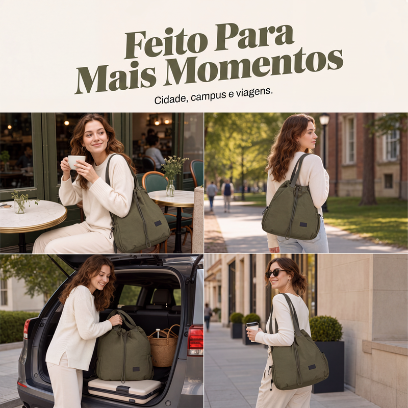 Mochila Tote com Cordão de Grande Capacidade para Mulher