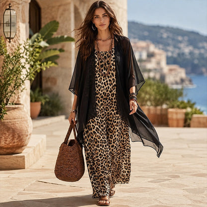 ✨👗Conjunto de vestido longo fluído elegante e saída de praia para mulher