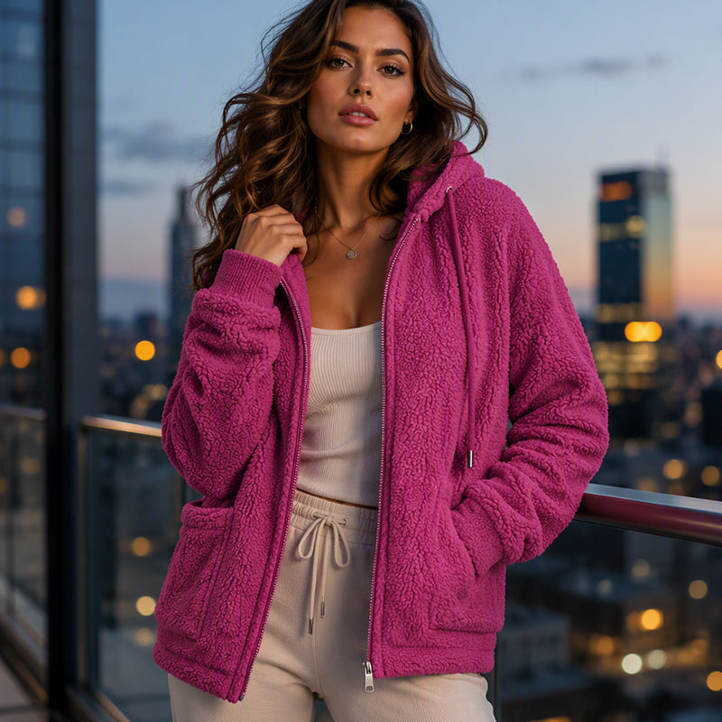 Camisola com capuz e forro Sherpa, de corte largo, para mulher