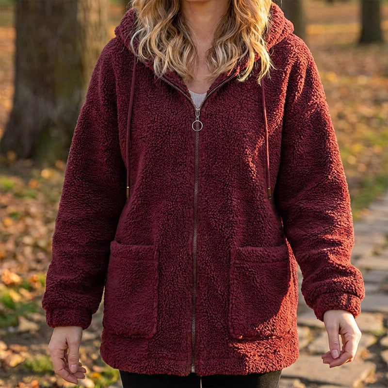 Camisola com capuz e forro Sherpa, de corte largo, para mulher