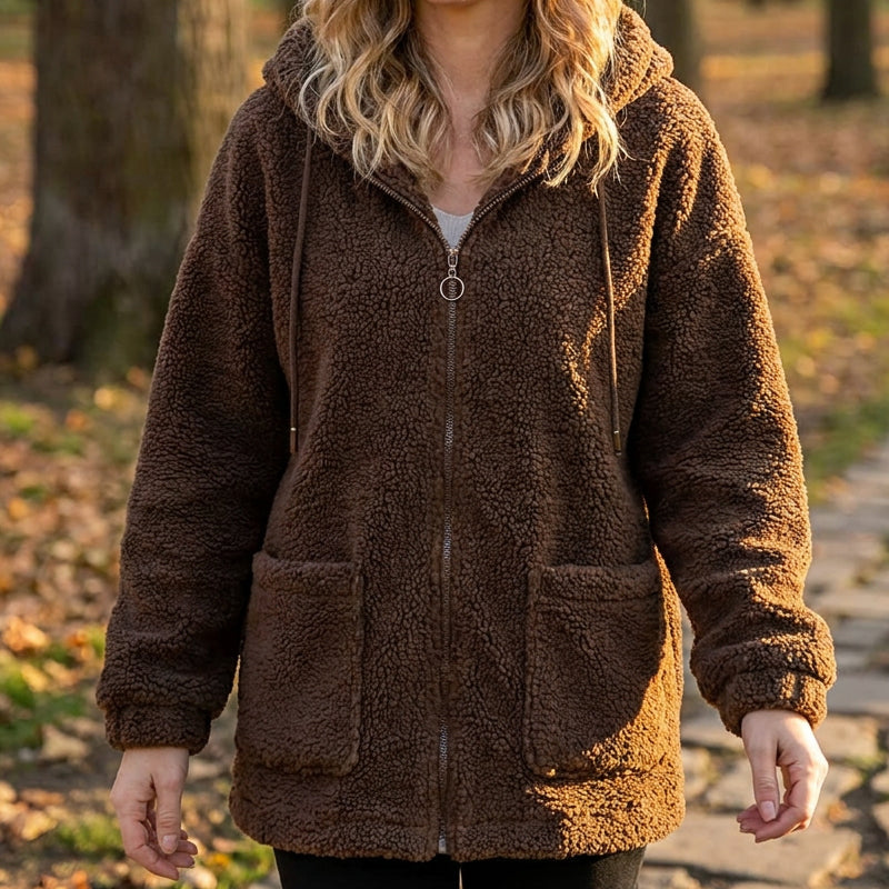 Camisola com capuz e forro Sherpa, de corte largo, para mulher