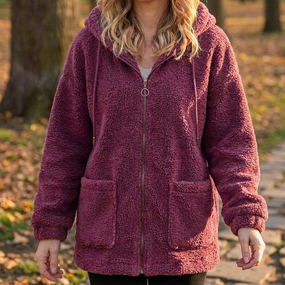 Camisola com capuz e forro Sherpa, de corte largo, para mulher