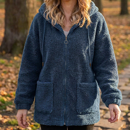 Camisola com capuz e forro Sherpa, de corte largo, para mulher