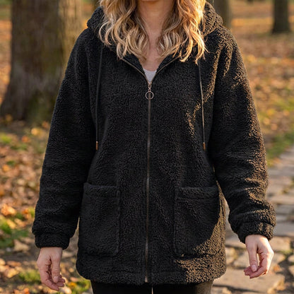 Camisola com capuz e forro Sherpa, de corte largo, para mulher