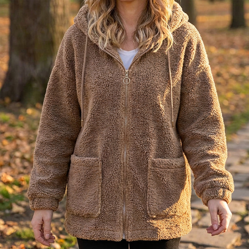 Camisola com capuz e forro Sherpa, de corte largo, para mulher