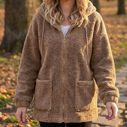 Camisola com capuz e forro Sherpa, de corte largo, para mulher