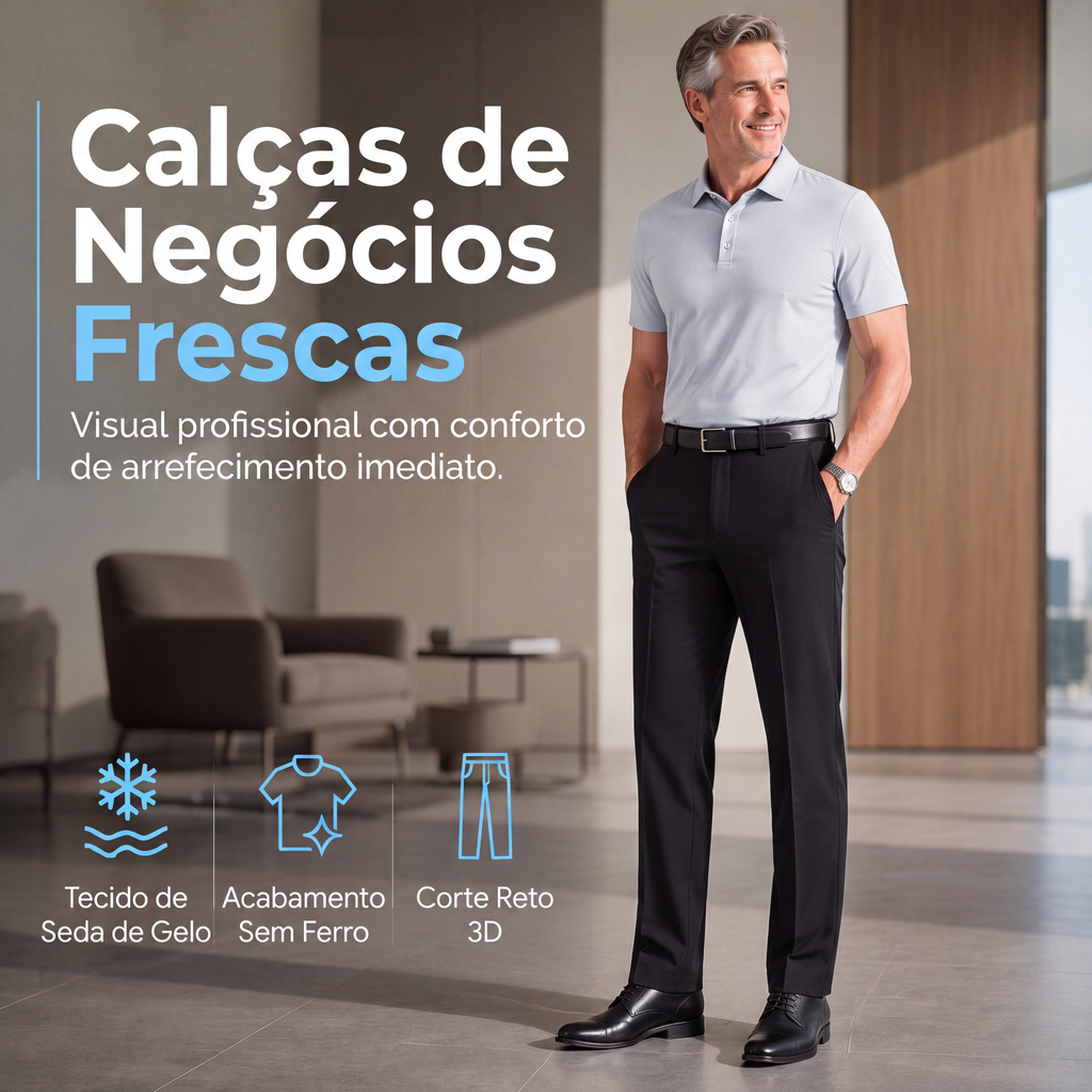 Calças casuais de seda gelada para homem