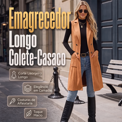 ✨Casaco Longo Feminino Chique Sem Mangas com Abertura Frontal