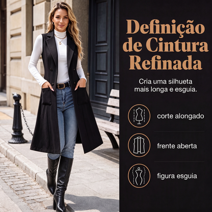 ✨Casaco Longo Feminino Chique Sem Mangas com Abertura Frontal