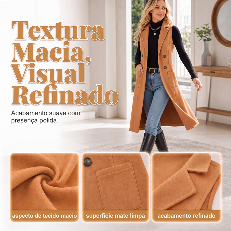 ✨Casaco Longo Feminino Chique Sem Mangas com Abertura Frontal