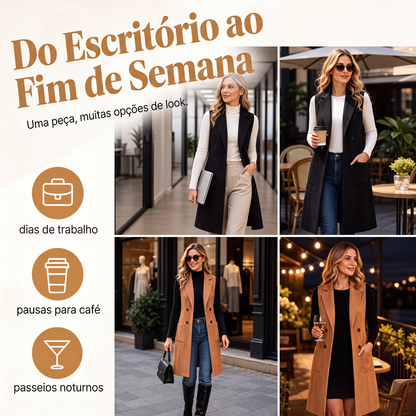 ✨Casaco Longo Feminino Chique Sem Mangas com Abertura Frontal