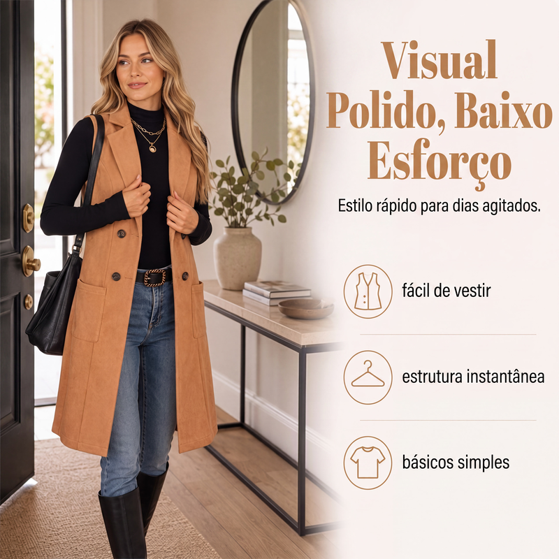 ✨Casaco Longo Feminino Chique Sem Mangas com Abertura Frontal