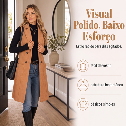 ✨Casaco Longo Feminino Chique Sem Mangas com Abertura Frontal