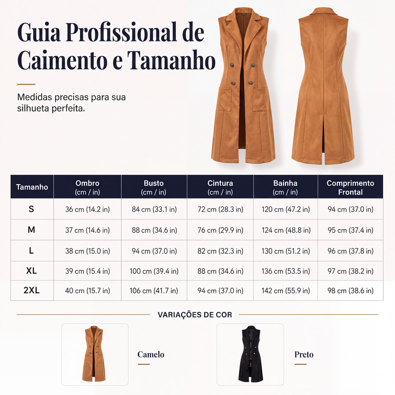 ✨Casaco Longo Feminino Chique Sem Mangas com Abertura Frontal