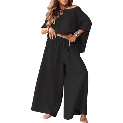 ✨👗Conjunto feminino de blusa ombro a ombro e calça pantalona