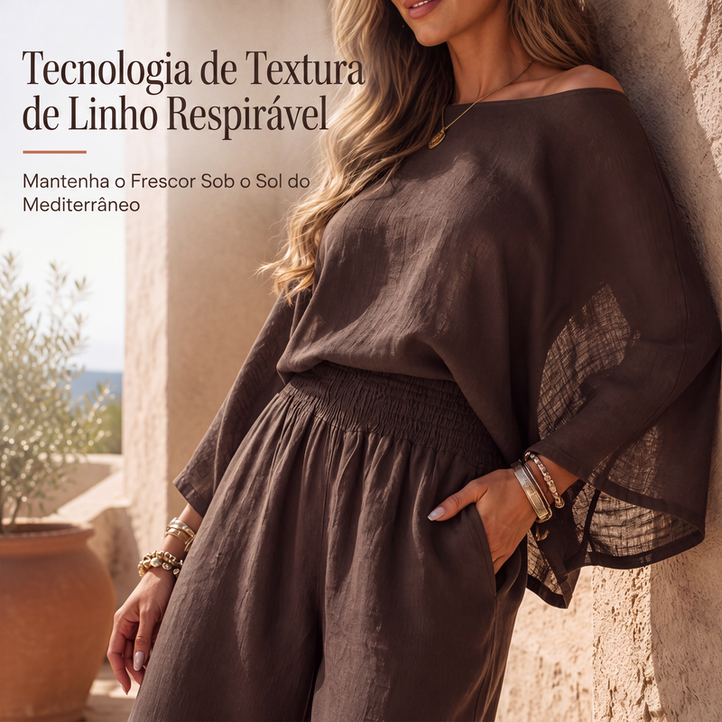 ✨👗Conjunto feminino de blusa ombro a ombro e calça pantalona