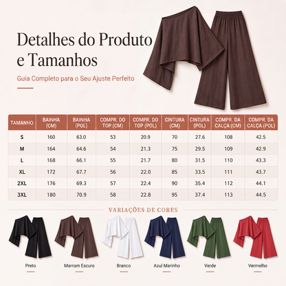 ✨👗Conjunto feminino de blusa ombro a ombro e calça pantalona