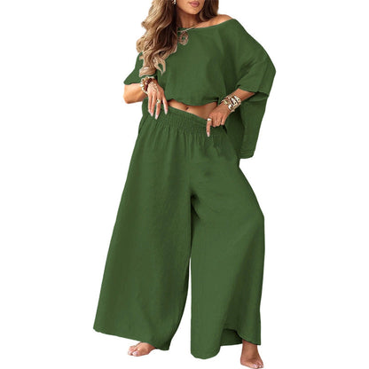 ✨👗Conjunto feminino de blusa ombro a ombro e calça pantalona