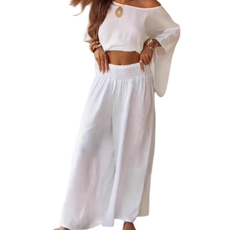 ✨👗Conjunto feminino de blusa ombro a ombro e calça pantalona
